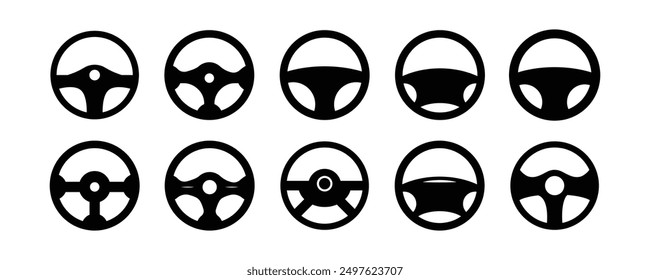 Conjunto de iconos planos del coche del volante aislado en un fondo blanco. elemento de Vector. Ilustración vectorial