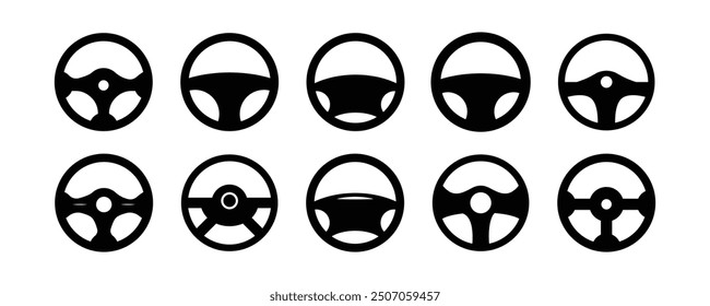 Conjunto de iconos planos del coche del volante aislado en un fondo blanco. elemento de Vector. Ilustración vectorial