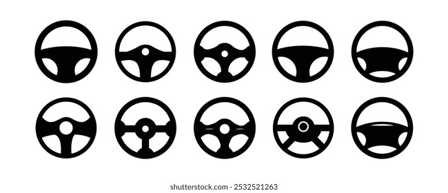 Ícone plano do carro do volante isolado em um fundo branco. Elemento vetorial. Ilustração vetorial