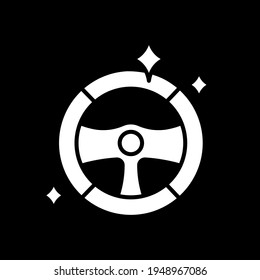 Steering wheel cleaning white glyph icon. Car wash. Thin line customizable illustration. Contour symbol. Vector isolated outline drawing.