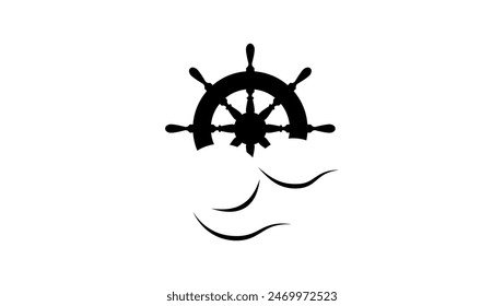Steering wheel in the clouds, black isolated silhouette