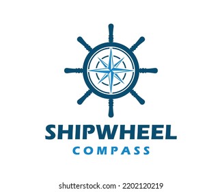 Steering wheel and compass symbol icon vector. Ship or boat wheel with wind direction at sea with compass illustration silhouette logo vector