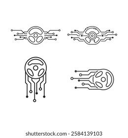 Steering wheel connected to circuit wiring. Suitable for automotive technology, innovation, futuristic designs