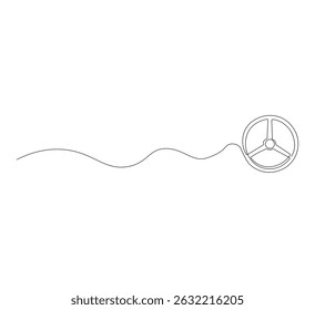 Steering wheel continuous line drawing. Steering wheel icon line art. Vector illustration. White background, transportation mode illustration logo