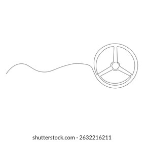 Steering wheel continuous line drawing. Steering wheel icon line art. Vector illustration. White background, transportation mode illustration logo