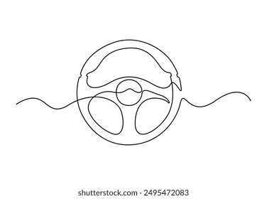 Steering wheel continuous one line drawing vector illustration