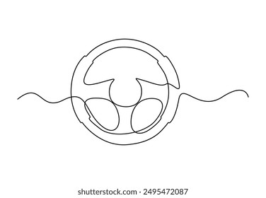 Steering wheel continuous one line drawing vector illustration