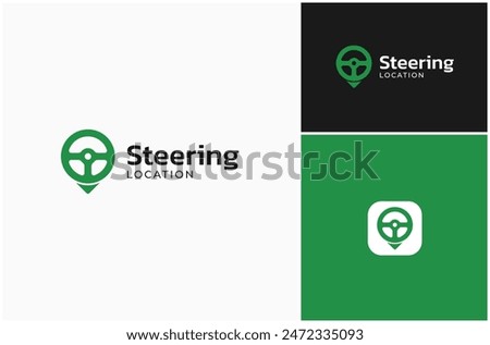 Steering Wheel Driving Car Driver Auto Drive Location Pin Map Vector Logo Design Illustration