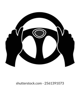 Steering Wheel Driving Hands Black Icon Isolated Vector Illustration
