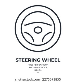 Steering wheel editable stroke outline icon isolated on white background flat vector illustration. Pixel perfect. 64 x 64.