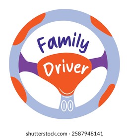 Steering wheel with family driver typography, flat sticker