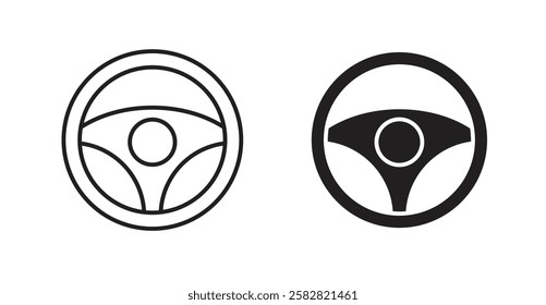 Steering wheel filled and outlined icons vectors on white background