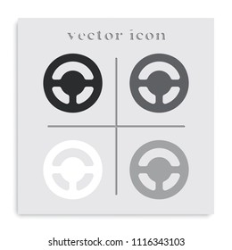 Steering wheel flat black and white vector icon.