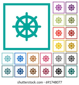 Steering wheel flat color icons with quadrant frames on white background