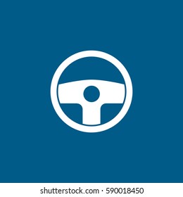 Steering Wheel Flat Icon On Blue Background