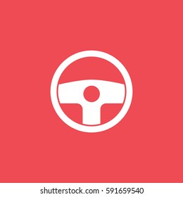 Steering Wheel Flat Icon On Red Background