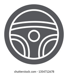 Steering wheel glyph icon, auto and drive, car part sign, vector graphics, a solid pattern on a white background, eps 10.