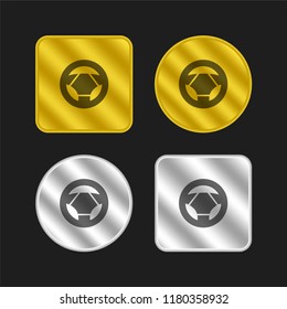 Steering wheel gold and silver metallic coin logo icon design