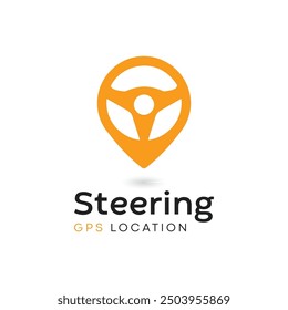 Steering wheel and gps locator symbol. Drive Point Logo. Location Pin Combined with Steering wheel icon