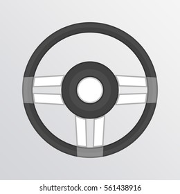 Steering Wheel. Gray monochrome illustration of car steering wheel vector icon for web applications or games. Auto service, repair center, car detail concept.