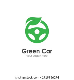 Steering wheel green car logo vector flat design