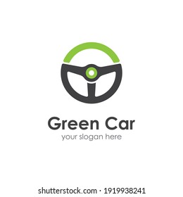 Steering wheel green car logo vector flat design