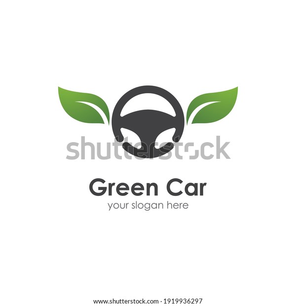 Steering wheel\
green car logo vector flat\
design
