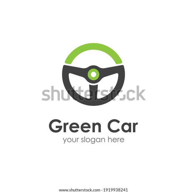 Steering wheel\
green car logo vector flat\
design