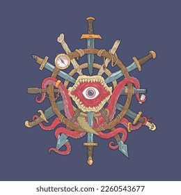 Lenkrad. Handgezeichnete Vektorgrafik. Kunst für Merch. Zeichnung im Skizzenstil.