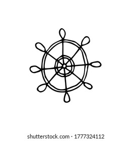 The steering wheel is hand-drawn in doodle style. Ship steering wheel outline icon. linear style sign for mobile concept and web design. Rudder simple line vector icon. Symbol, logo illustration.