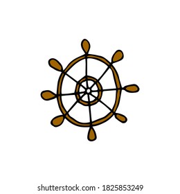 The steering wheel is hand-drawn in doodle style. Ship steering wheel outline icon. linear style sign for mobile concept and web design. Rudder simple line vector icon. Symbol, logo illustration.