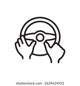 Volante con el símbolo del conductor del icono del Vector de las manos aislado en el fondo blanco