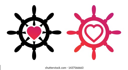 Steering wheel with heart. Creative logo vector illustrations for to celebrate Valentines Day or Honeymoon