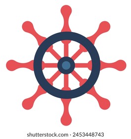 Steering wheel. The helm of a ship for control at sea. Pirate steering wheel. Icon, clipart for a site about history, travel, pirates. Vector flat illustration, cartoon style.