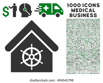 Steering Wheel House icon with 1000 medical business green and gray vector design elements. Set style is flat bicolor symbols, white background.