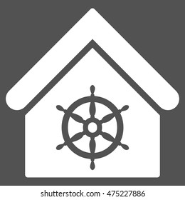 Steering Wheel House icon. Vector style is flat iconic symbol, white color, gray background.