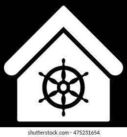 Steering Wheel House icon. Vector style is flat iconic symbol, white color, black background.