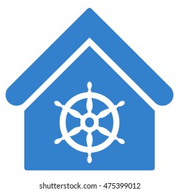 Steering Wheel House icon. Vector style is flat iconic symbol, cobalt color, white background.