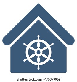 Steering Wheel House icon. Vector style is flat iconic symbol, blue color, white background.