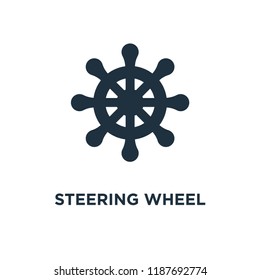 Steering wheel icon. Black filled vector illustration. Steering wheel symbol on white background. Can be used in web and mobile.