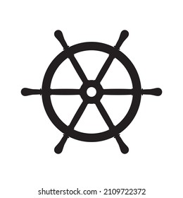 The steering wheel icon. The black silhouette of the ship's steering wheel in retro style. The steering wheel is a device for controlling the movement of a watercraft. Vector illustration isolated on 