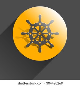 Steering wheel icon, black vector illustration with shadow on gray background.