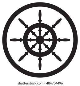 Steering wheel icon black for yacht, direction and control, vector illustration