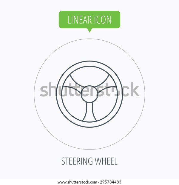 Steering wheel icon. Car drive control sign.\
Linear outline circle button.\
Vector