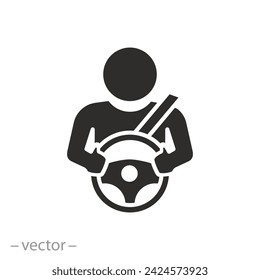 steering wheel icon, car driver, driving person, flat symbol - vector illustration