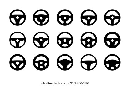 Steering wheel icon collection isolated on white background, vector Illustration.