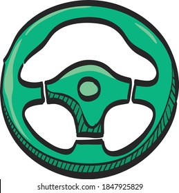 Steering wheel icon in color drawing. Car automobile auto transportation speed sport accessories