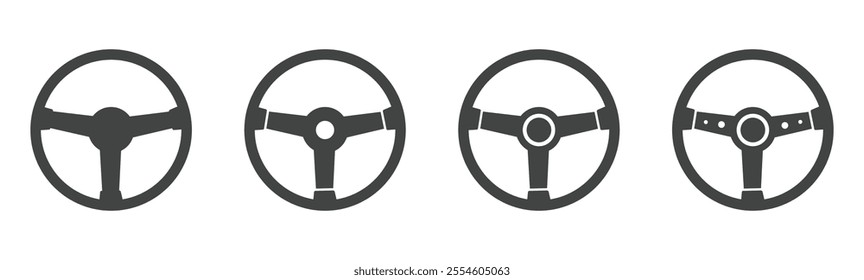 Steering wheel icon in different style vector illustration on white background. Automobile steering wheel icon set.