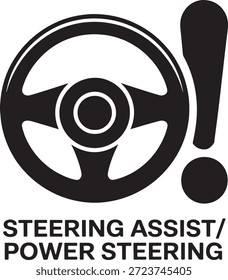 Ícone do volante com um ponto de exclamação que indica um dispositivo de assistência à direção ou um problema de direção assistida, o que significa um problema potencial com o sistema de direção do veículo que exige atenção e manutenção imediatas.