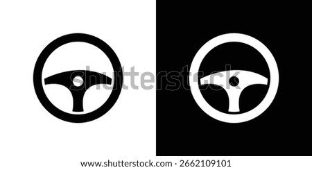 Steering wheel icon in flat black solid vector set